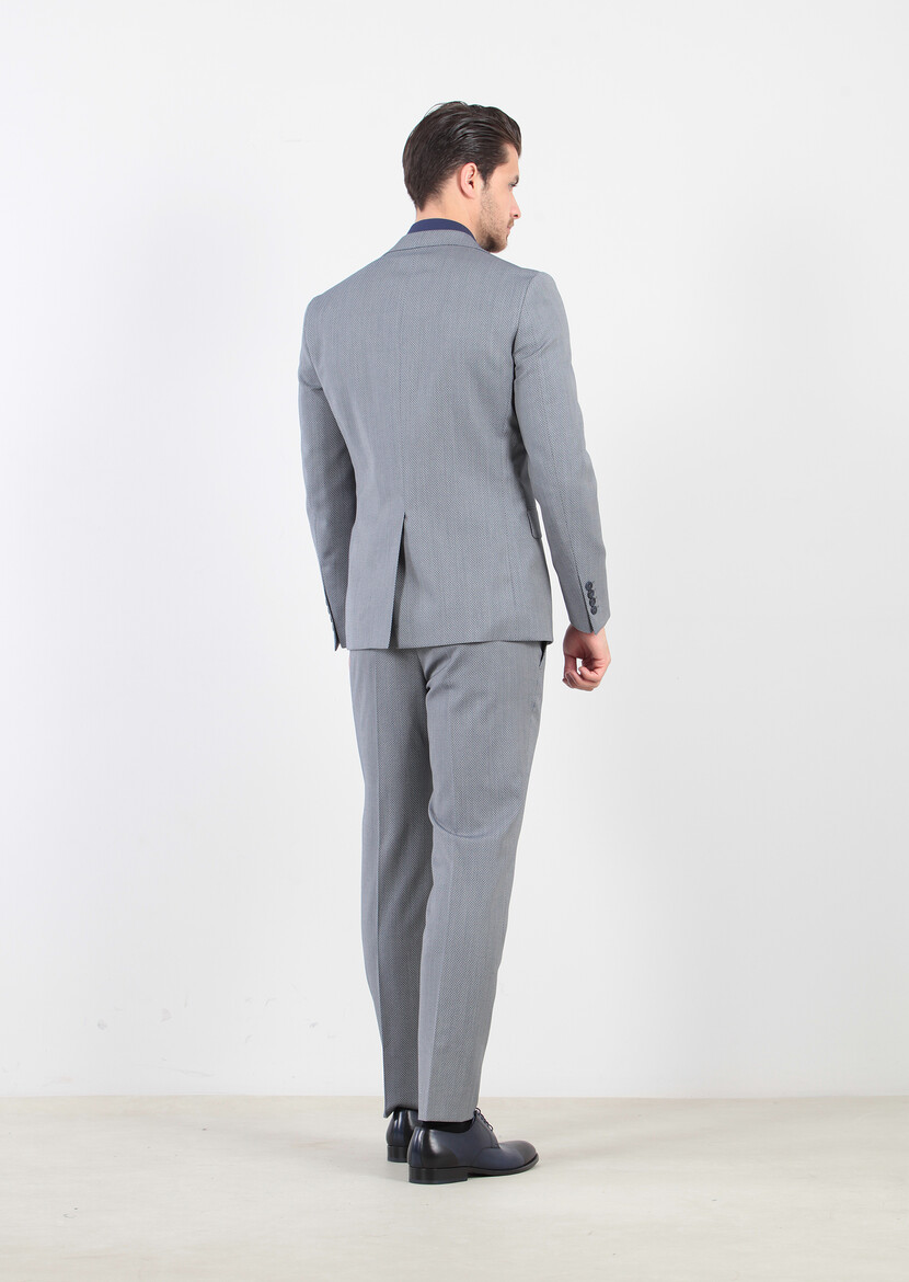 Açık Lacivert Mikro Zeroweight Slim Fit Yün Karışımlı Takım Elbise - Thumbnail