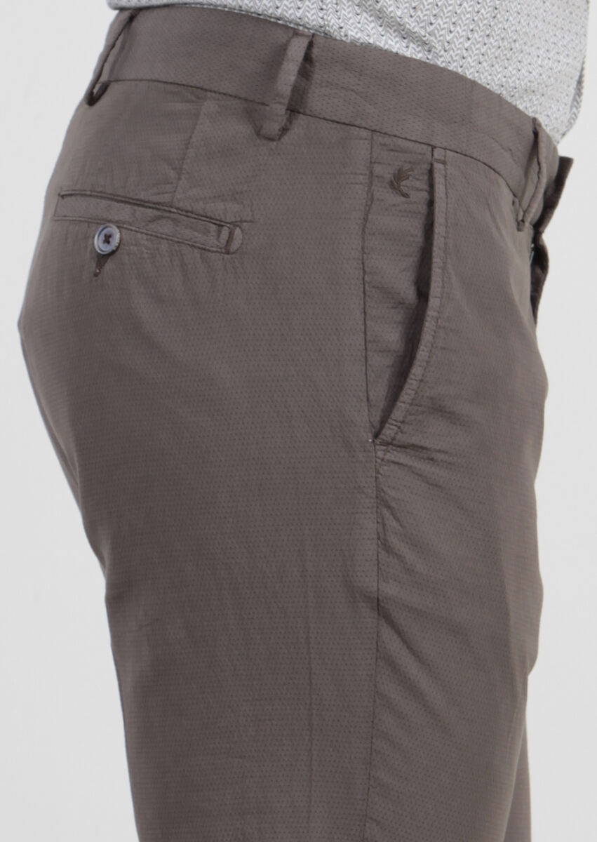 Kahverengi Çizgili Dokuma Regular Fit Casual %100 Pamuk Pantolon
