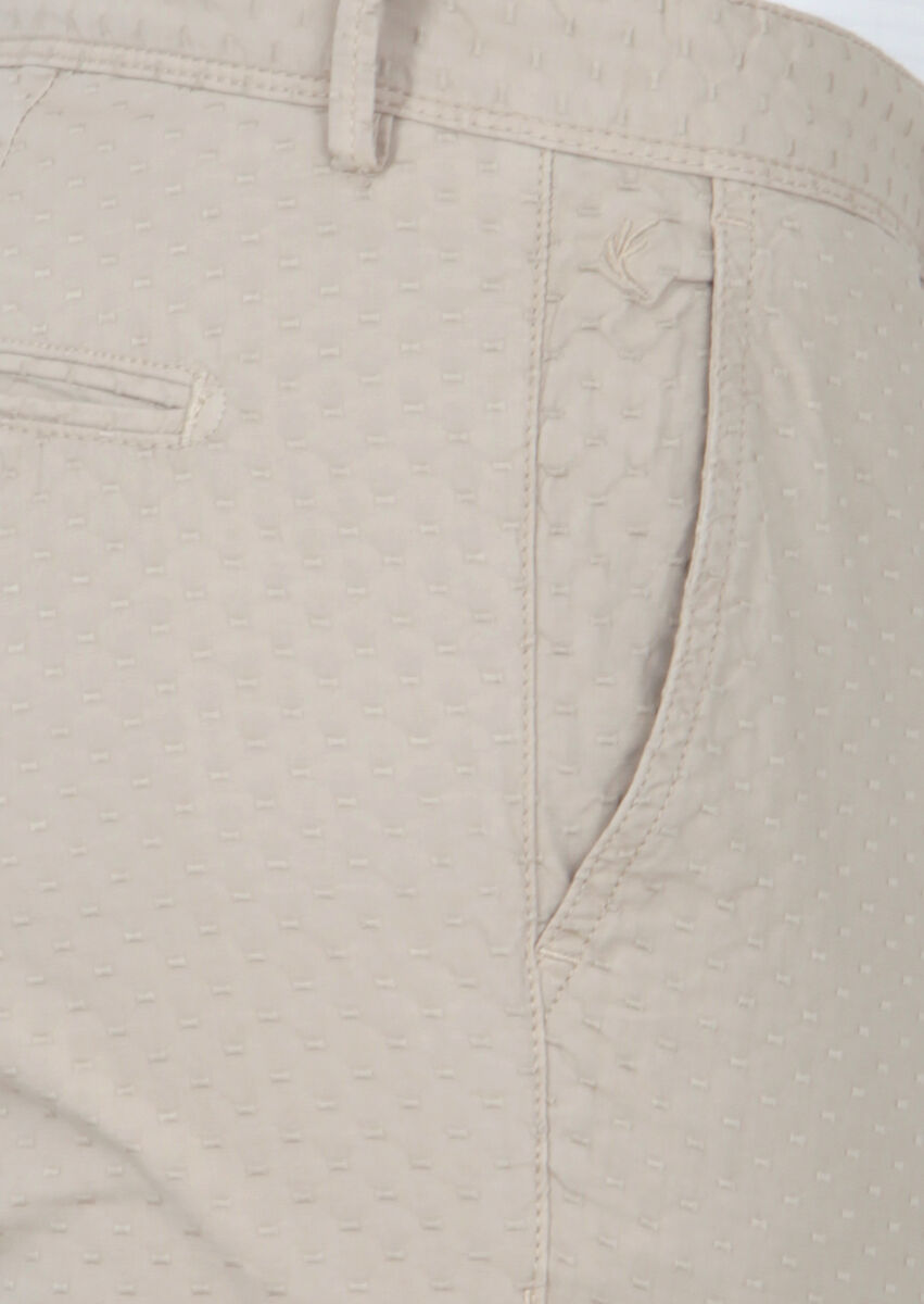Bej Desenli Dokuma Regular Fit Casual Pamuk Karışımlı Pantolon