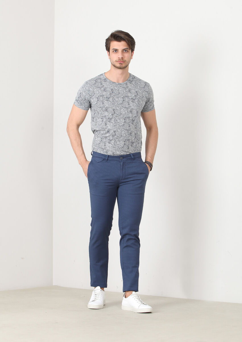 İndigo Düz Dokuma Regular Fit Casual Pamuk Karışımlı Pantolon - 2