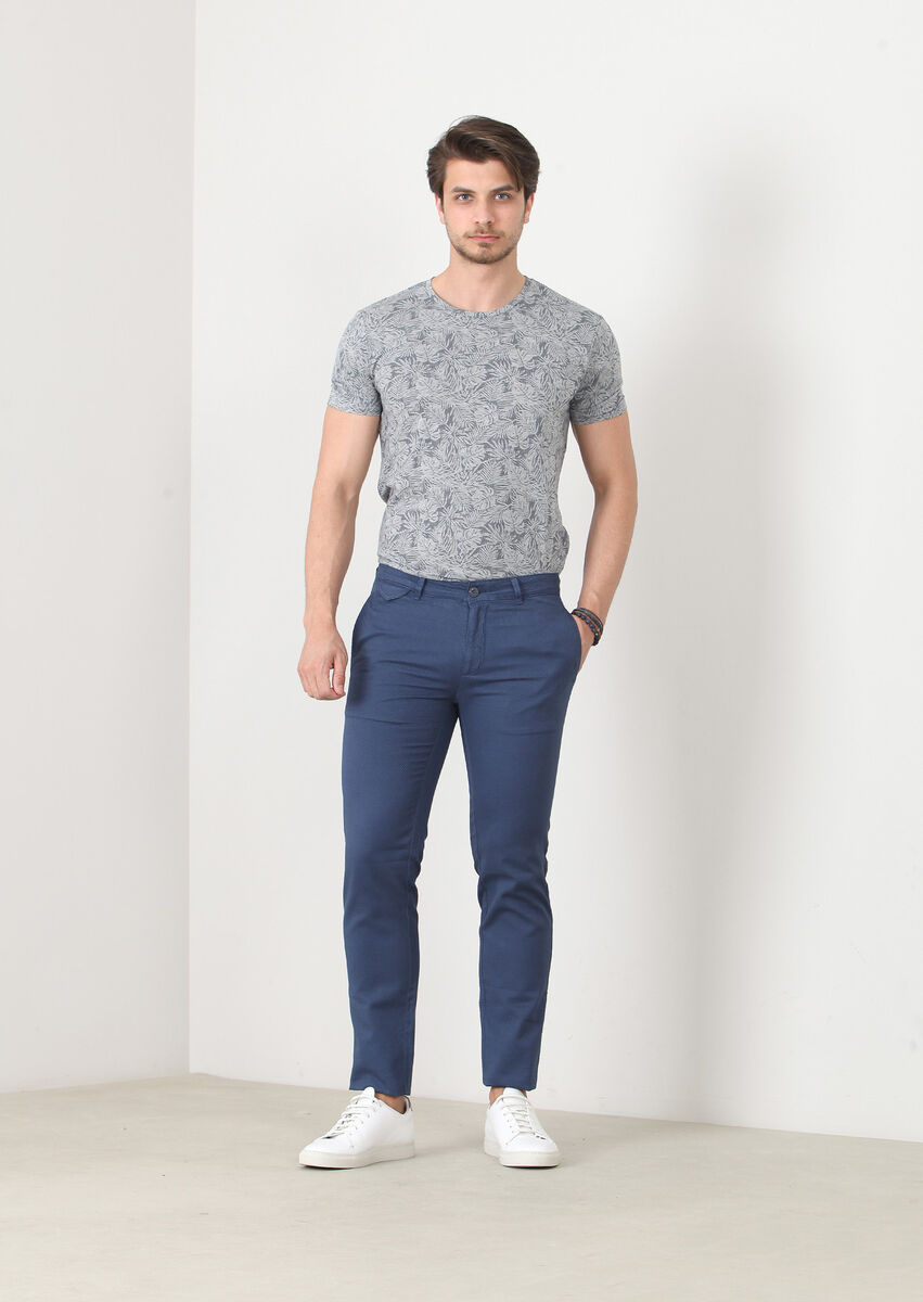 İndigo Düz Dokuma Regular Fit Casual Pamuk Karışımlı Pantolon - 3