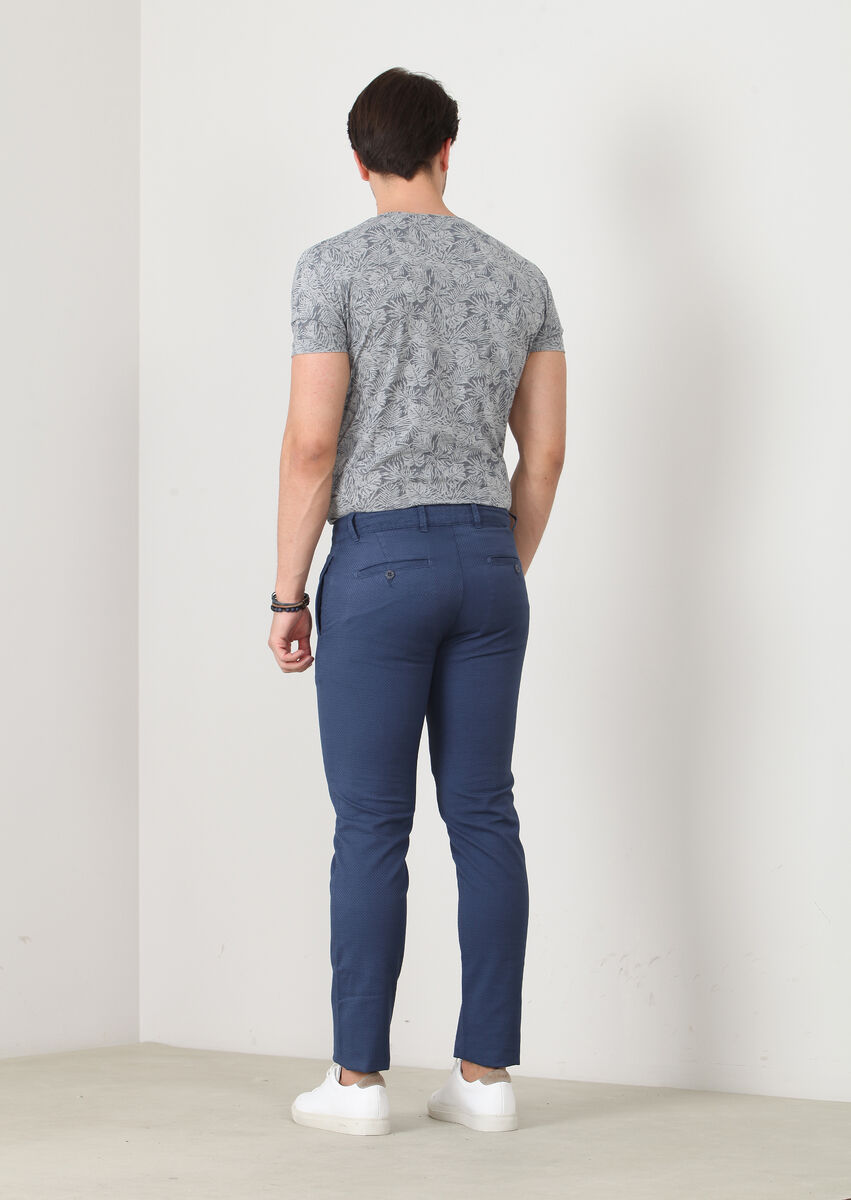 İndigo Düz Dokuma Regular Fit Casual Pamuk Karışımlı Pantolon - 5