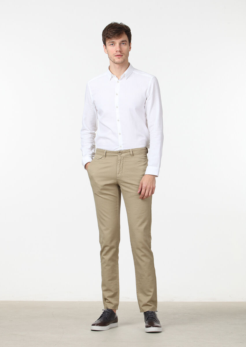 Hardal Düz Dokuma Regular Fit Casual Pamuk Karışımlı Pantolon