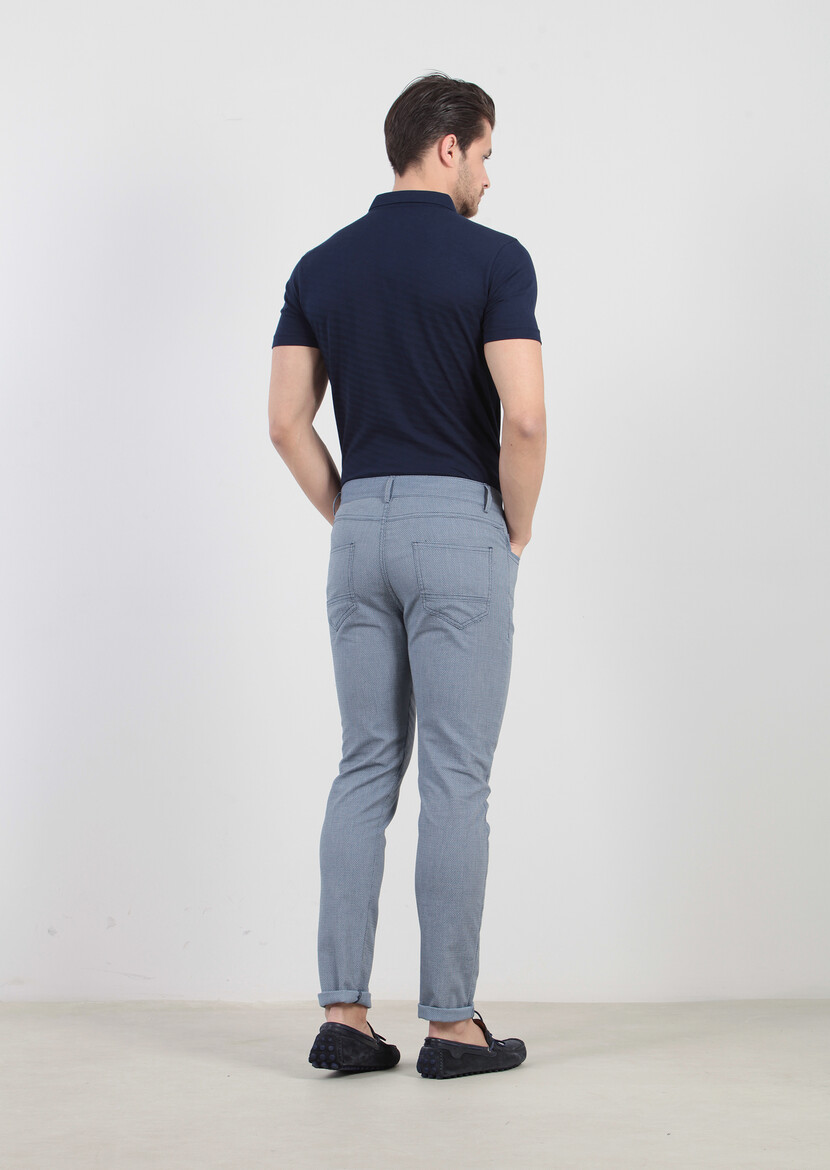 Mavi Desenli Dokuma Slim Fit Casual Pamuk Karışımlı Pantolon - Thumbnail