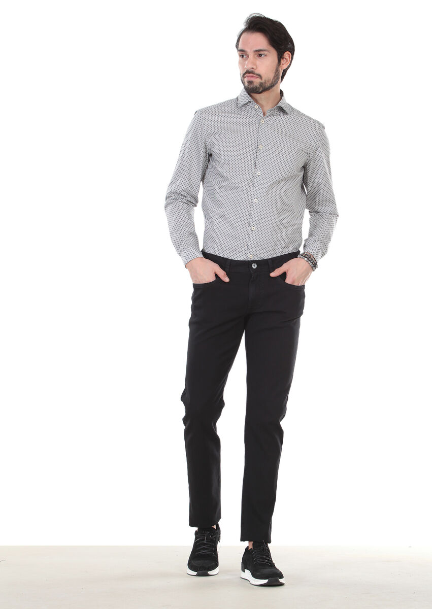 Siyah Düz Dokuma Slim Fit Casual Pamuk Karışımlı Pantolon - 3