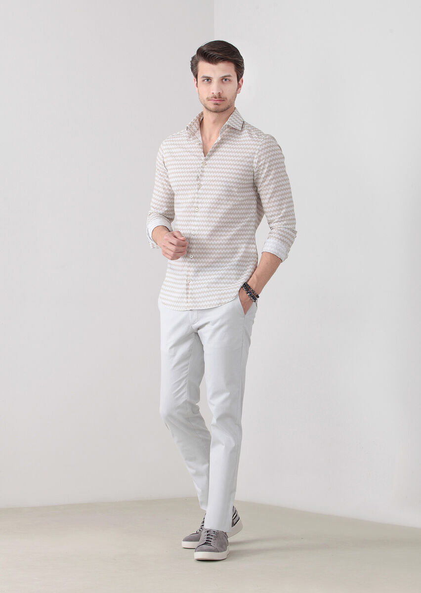 Hardal Baskılı Slim Fit Dokuma Casual %100 Pamuk Gömlek - 2