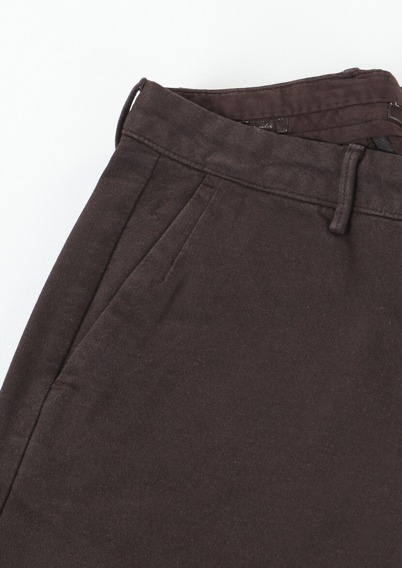 Kahverengi Desenli Dokuma Regular Fit Casual Pamuk Karışımlı Pantolon - Thumbnail