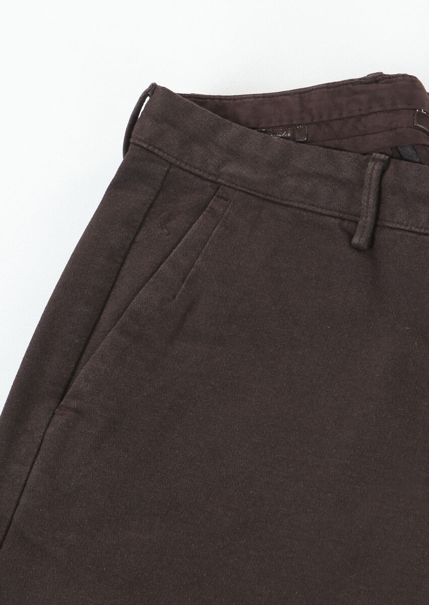 Kahverengi Desenli Dokuma Regular Fit Casual Pamuk Karışımlı Pantolon