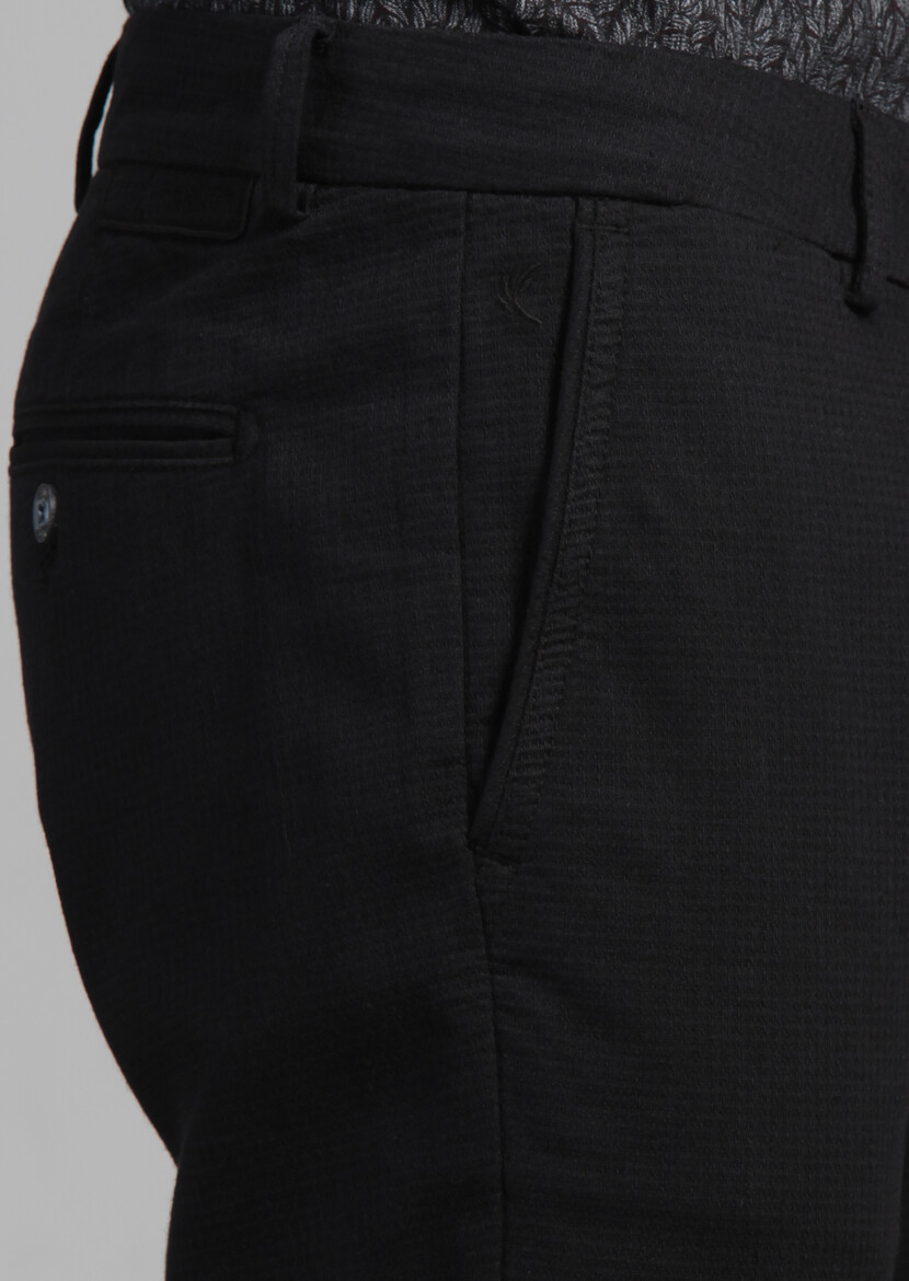 Siyah Desenli Dokuma Regular Fit Casual Pamuk Karışımlı Pantolon - Thumbnail