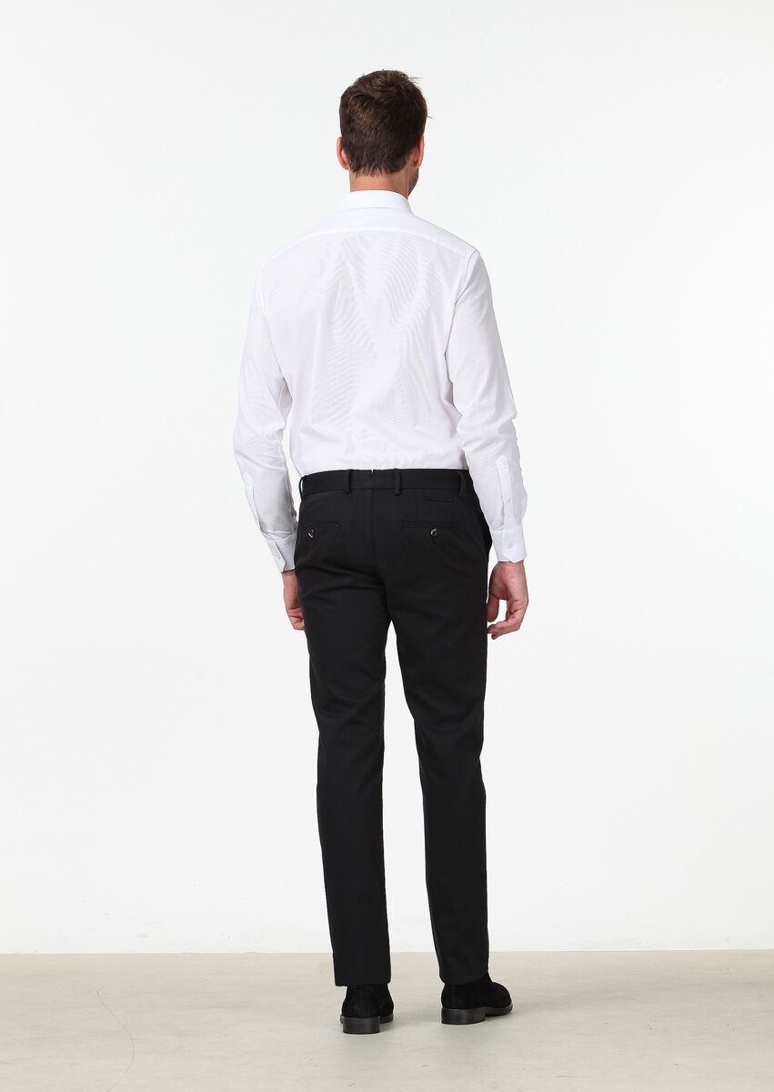 Siyah Düz Dokuma Regular Fit Casual Pamuk Karışımlı Pantolon