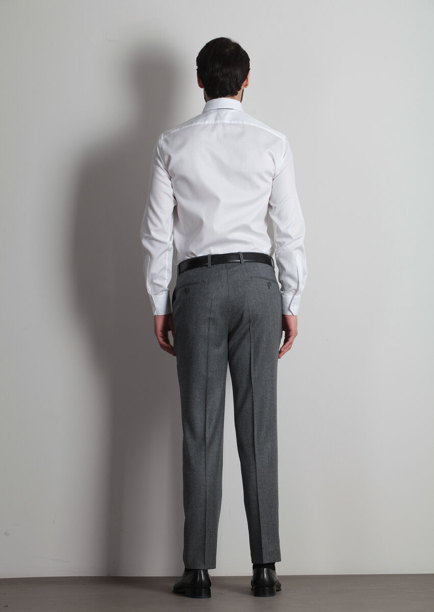 Gri Düz Dokuma Regular Fit Klasik %100 Yün Pantolon