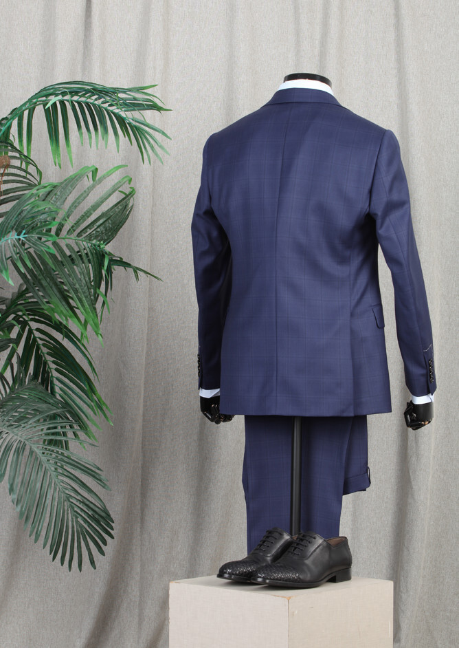 Lacivert Desenli Regular Fit %100 Yün Takım Elbise - Thumbnail