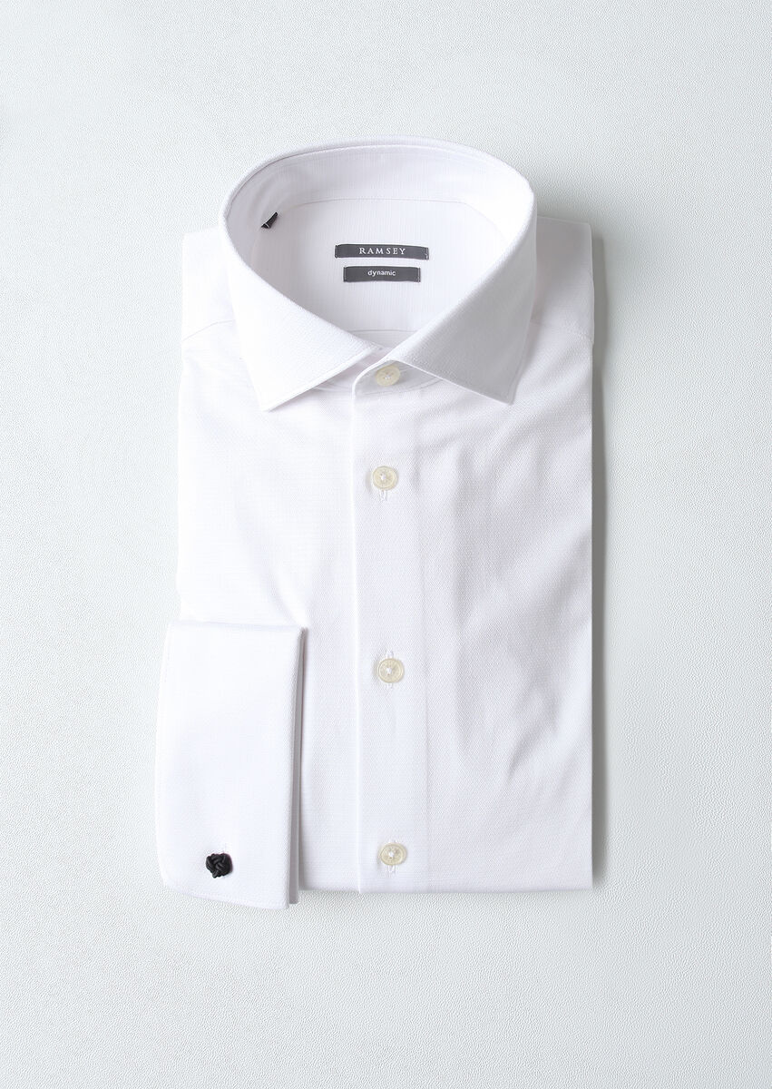 Beyaz Mikro Regular Fit Dokuma Klasik Pamuk Karışımlı Gömlek