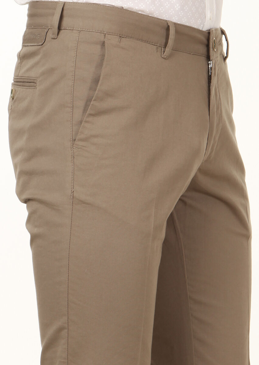 Vizon Düz Dokuma Regular Fit Casual Pamuk Karışımlı Pantolon