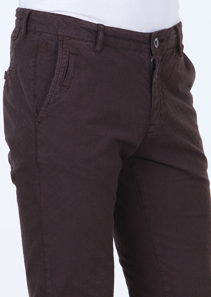 Bordo Düz Dokuma Regular Fit Casual Pamuk Karışımlı Pantolon