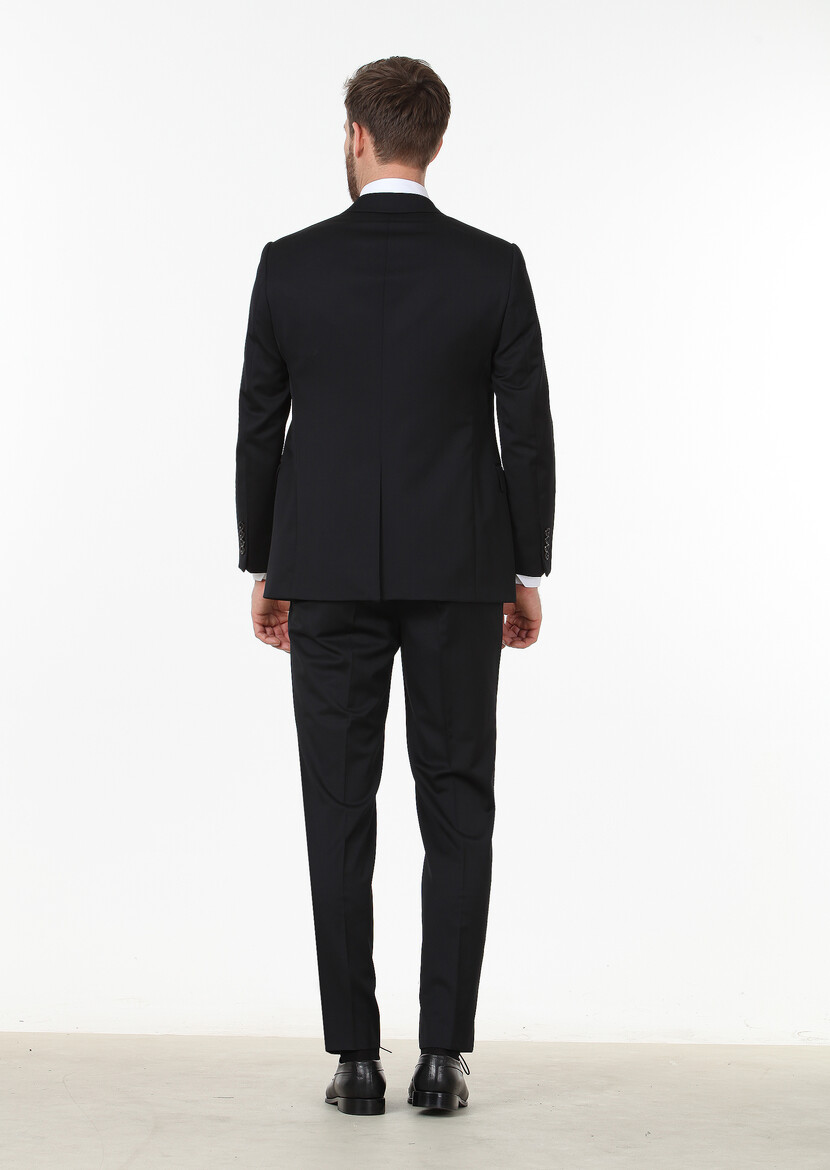 Siyah Düz Regular Fit %100 Yün Takım Elbise - Thumbnail