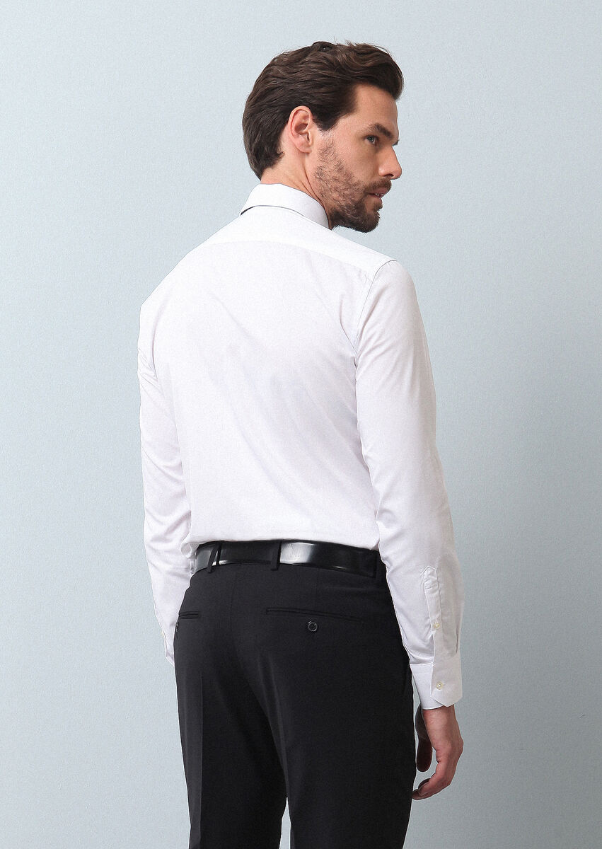 Beyaz Düz Slim Fit Dokuma Klasik Pamuk Karışımlı Gömlek