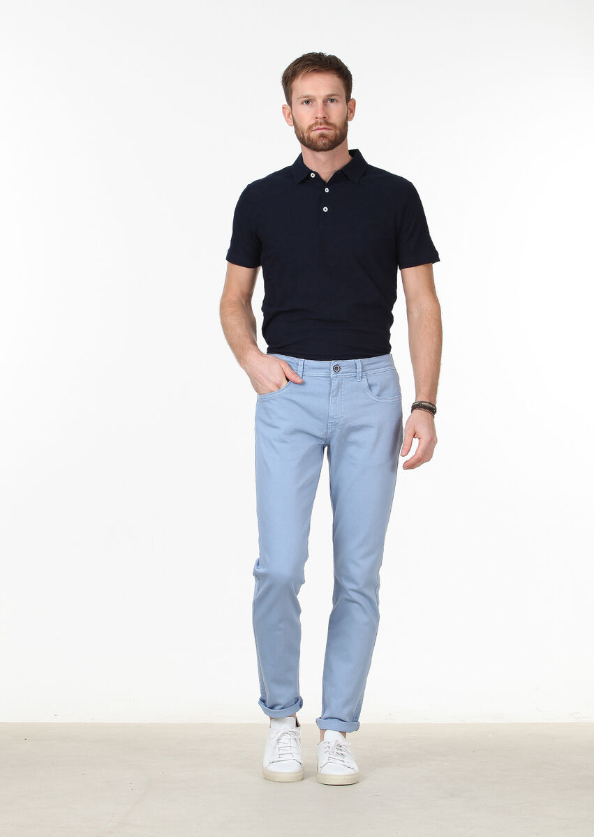 Mavi Düz Dokuma Slim Fit Casual Pamuk Karışımlı Pantolon - 1