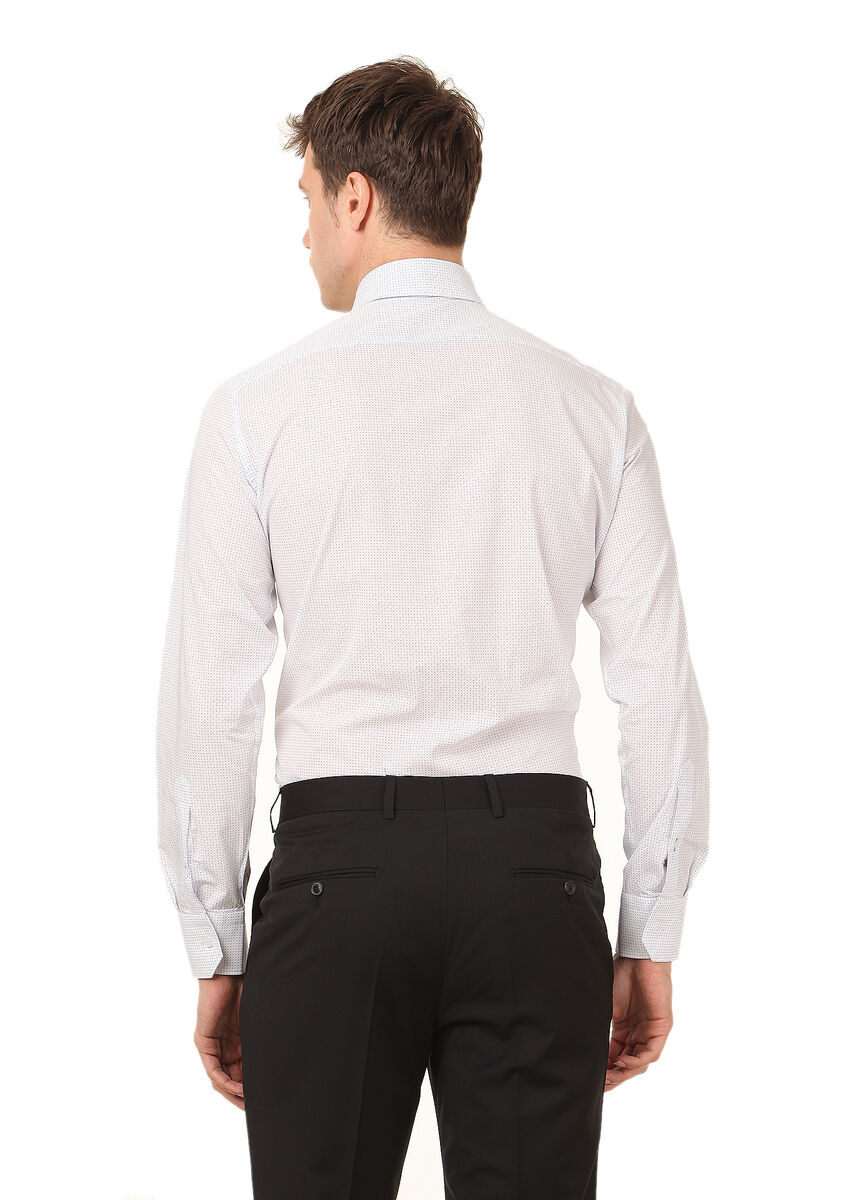 Beyaz Baskılı Regular Fit Dokuma Klasik %100 Pamuk Gömlek