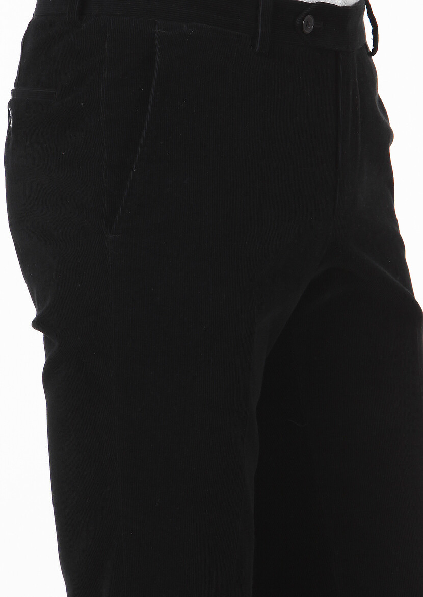 Siyah Düz Dokuma Regular Fit Casual %100 Pamuk Pantolon - Thumbnail