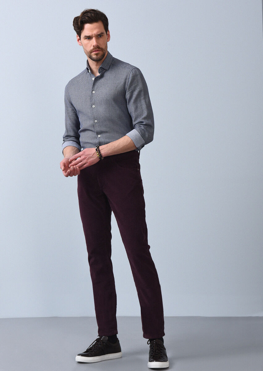 Bordo Düz Dokuma Slim Fit Casual Pamuk Karışımlı Pantolon