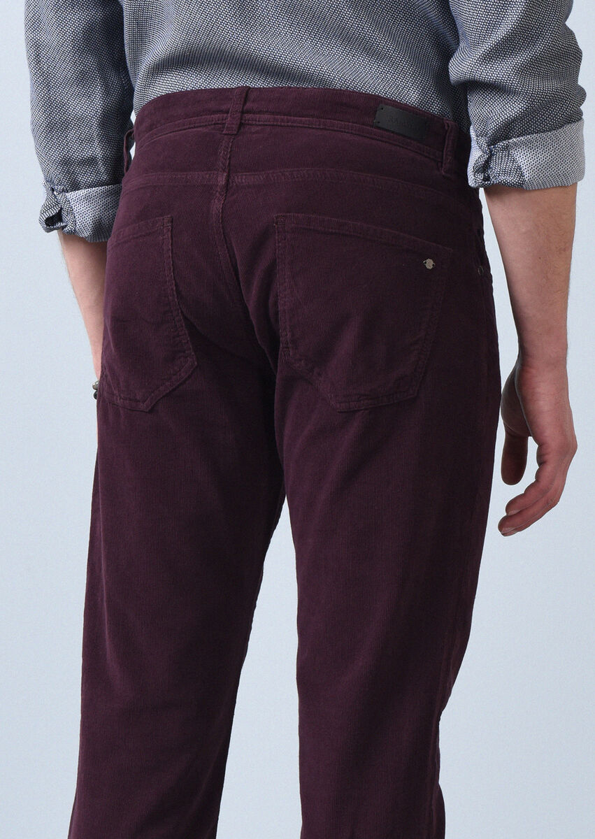 Bordo Düz Dokuma Slim Fit Casual Pamuk Karışımlı Pantolon