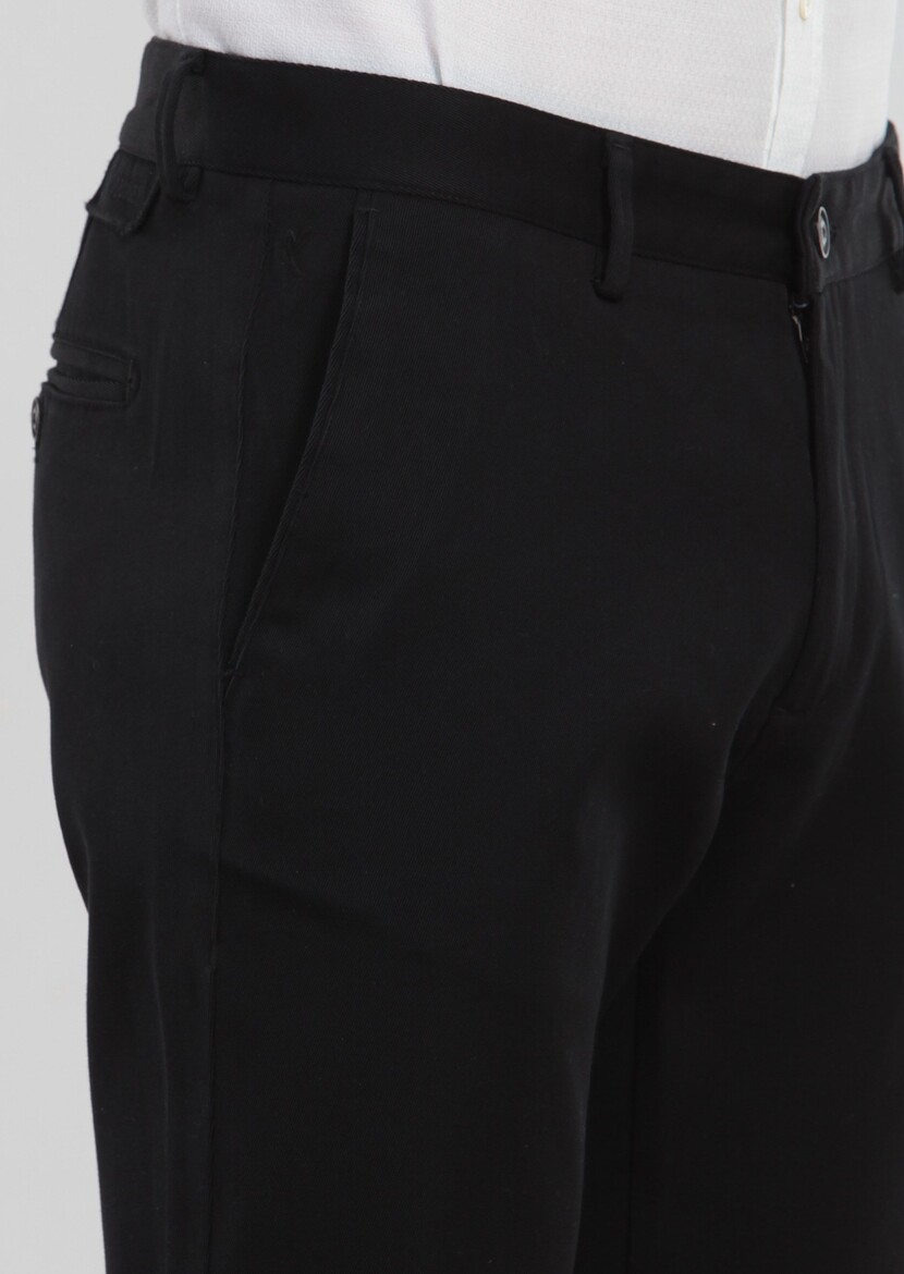 Siyah Düz Dokuma Regular Fit Casual %100 Pamuk Pantolon - Thumbnail
