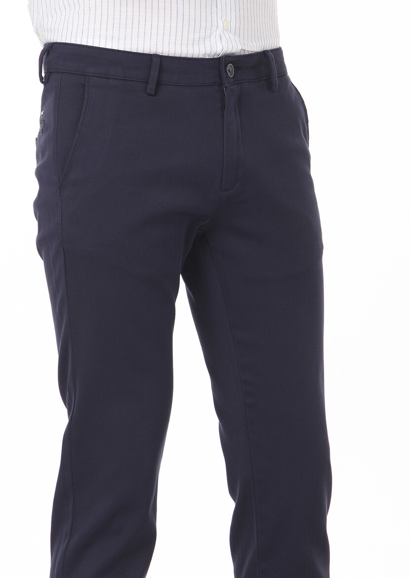 Lacivert Düz Dokuma Regular Fit Casual %100 Pamuk Pantolon - 3