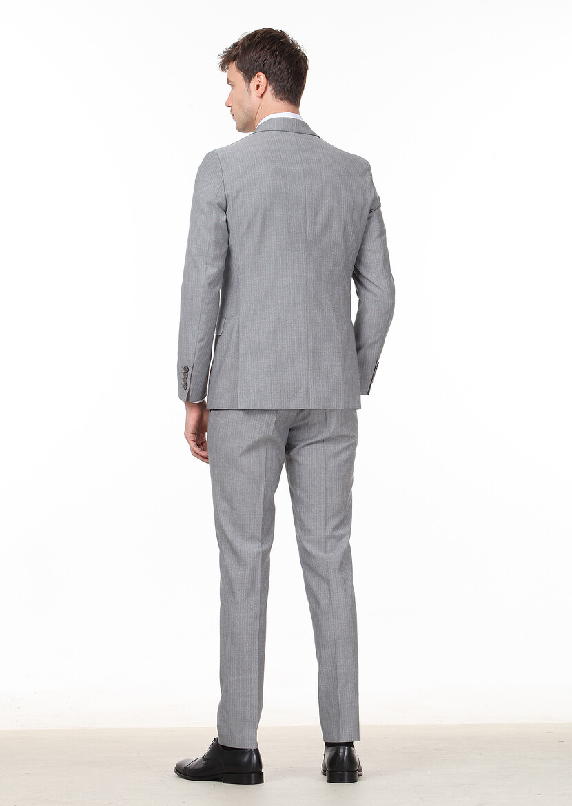 Mavi Çizgili Thin&taller Slim Fit %100 Yün Takım Elbise - Thumbnail