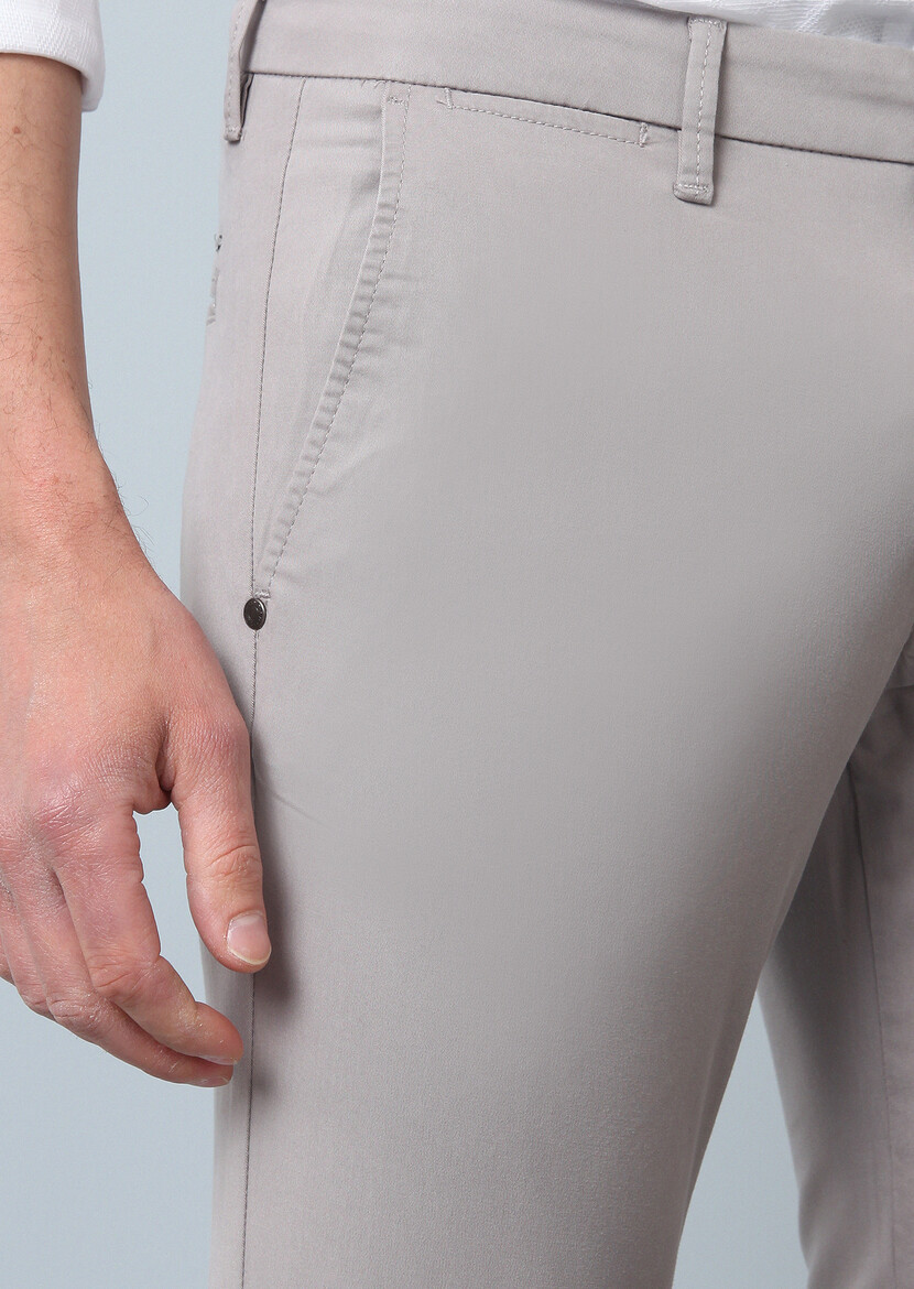 Gri Düz Dokuma Slim Fit Smart Casual Pantolon - Thumbnail