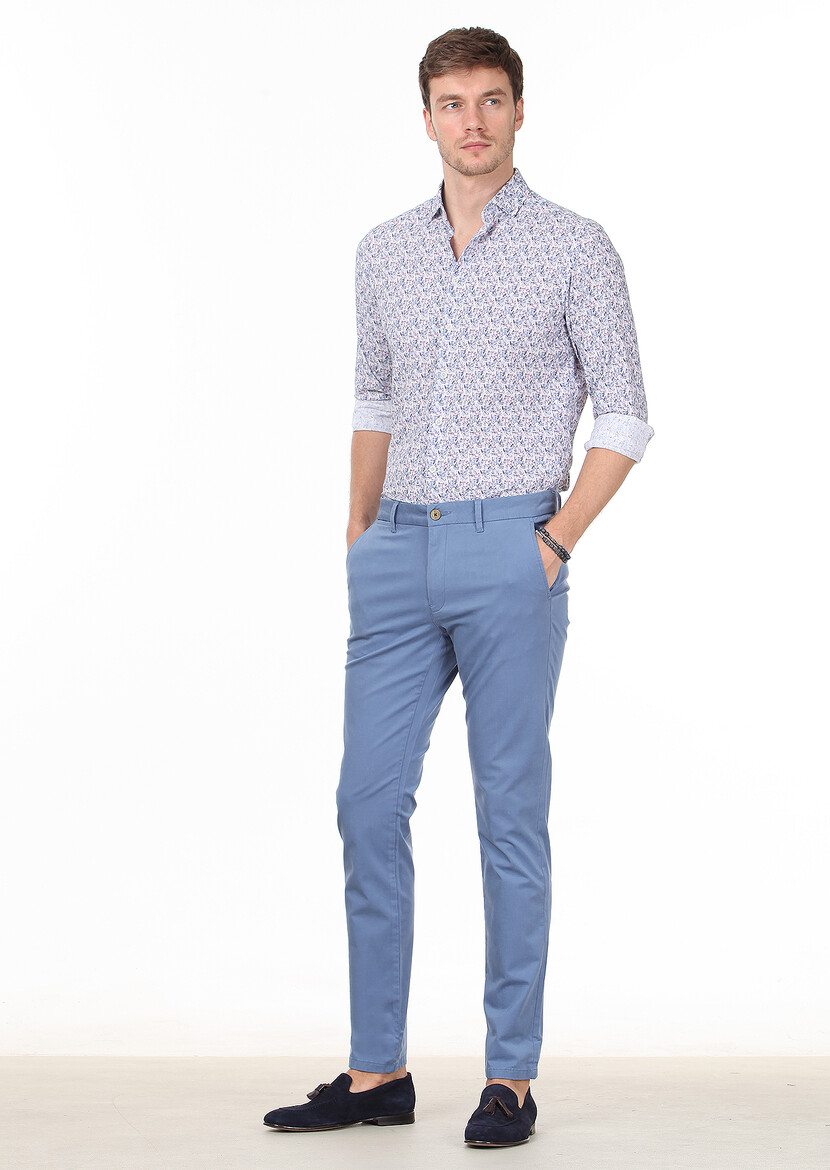 Koyu Mavi Düz Dokuma Slim Fit Smart Casual Pantolon - Thumbnail
