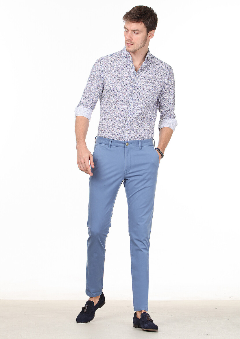 Koyu Mavi Düz Dokuma Slim Fit Smart Casual Pantolon - Thumbnail