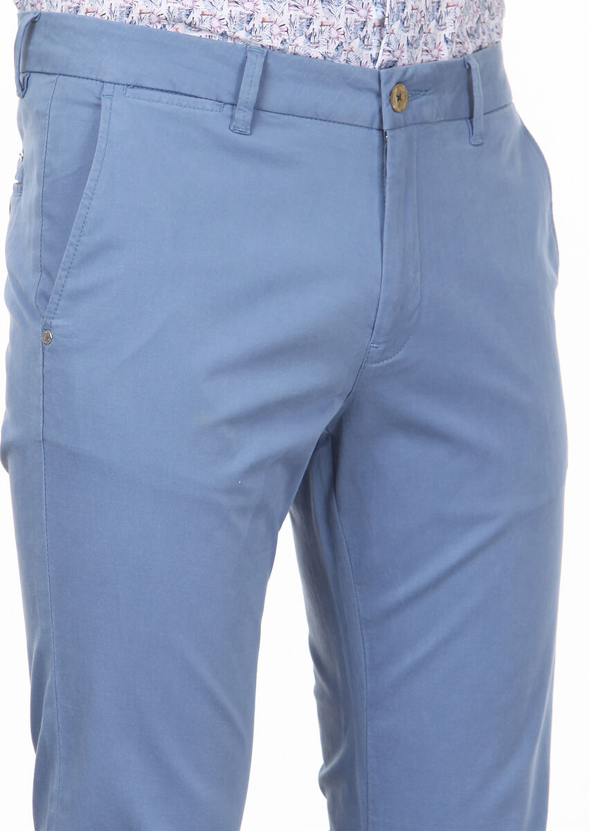 Koyu Mavi Düz Dokuma Slim Fit Smart Casual Pantolon