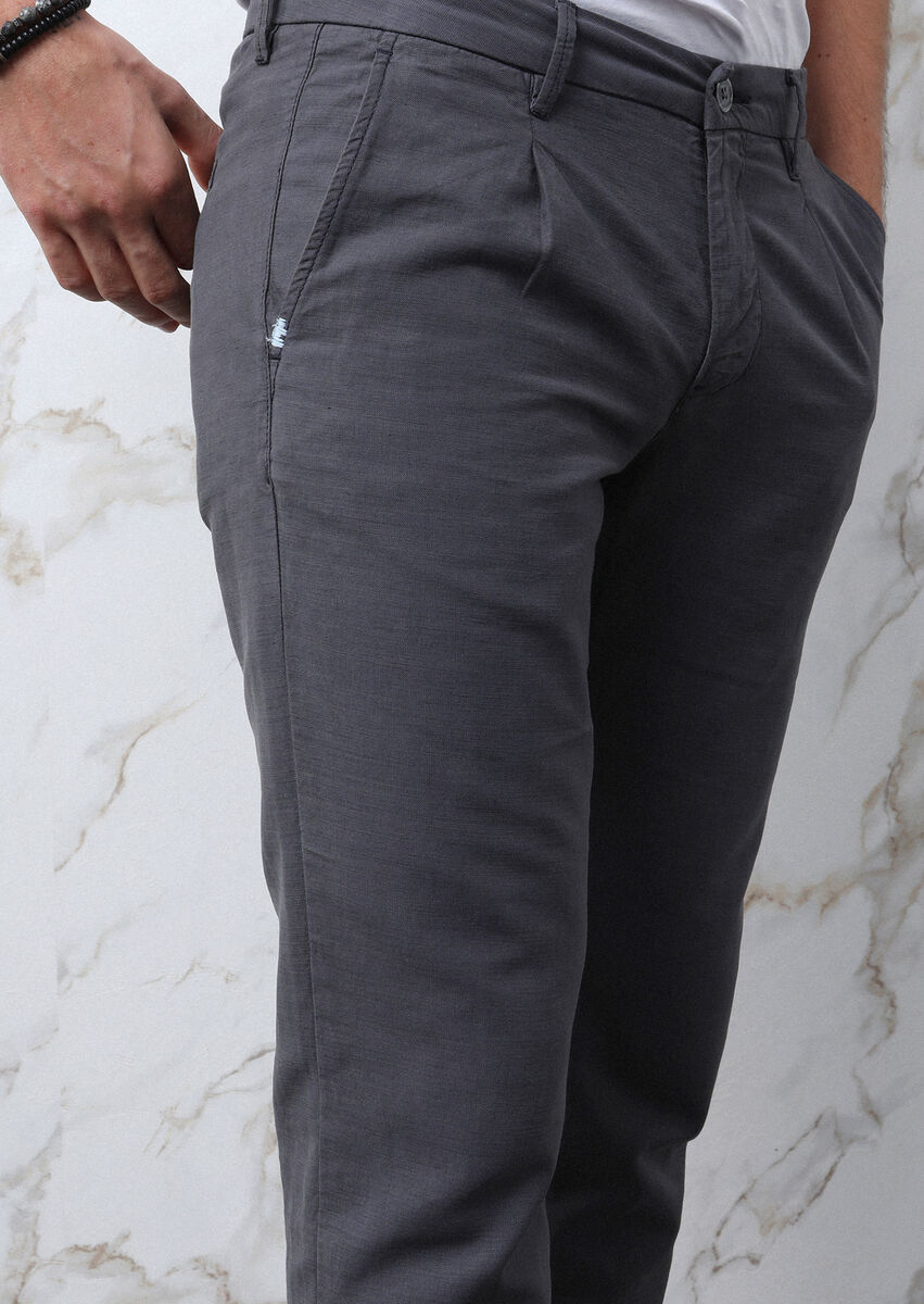 Antrasit Düz Dokuma Regular Fit Casual Pamuk Karışımlı Pantolon