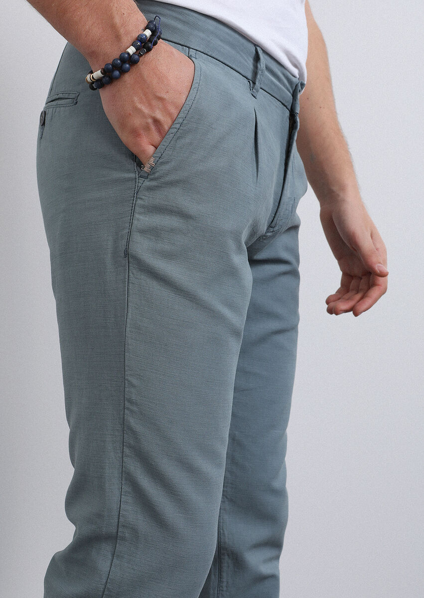 Su Yeşili Düz Dokuma Regular Fit Casual Pamuk Karışımlı Pantolon