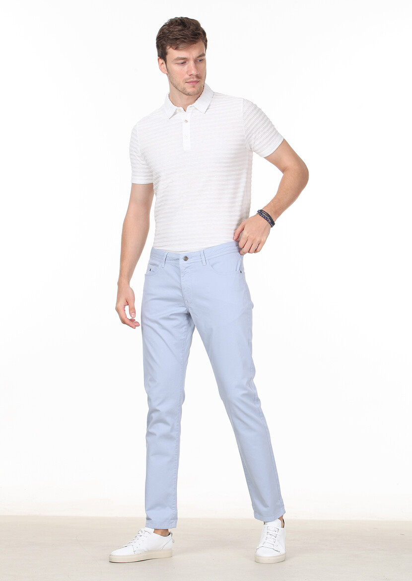 Mavi Düz Dokuma Slim Fit Casual Pamuk Karışımlı Pantolon - 1