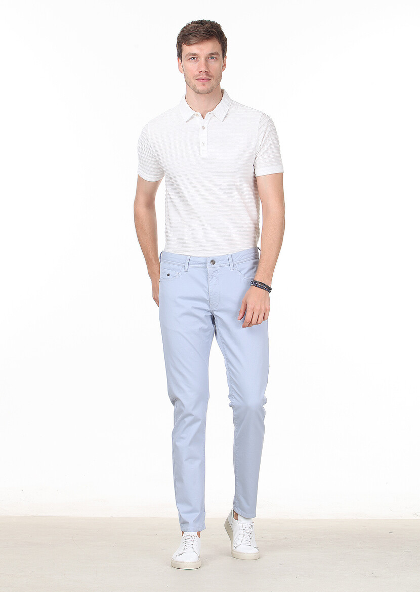 Mavi Düz Dokuma Slim Fit Casual Pamuk Karışımlı Pantolon - 2