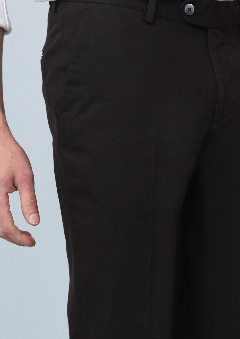 Siyah Düz Dokuma Regular Fit Smart Casual Pamuk Karışımlı Pantolon - Thumbnail