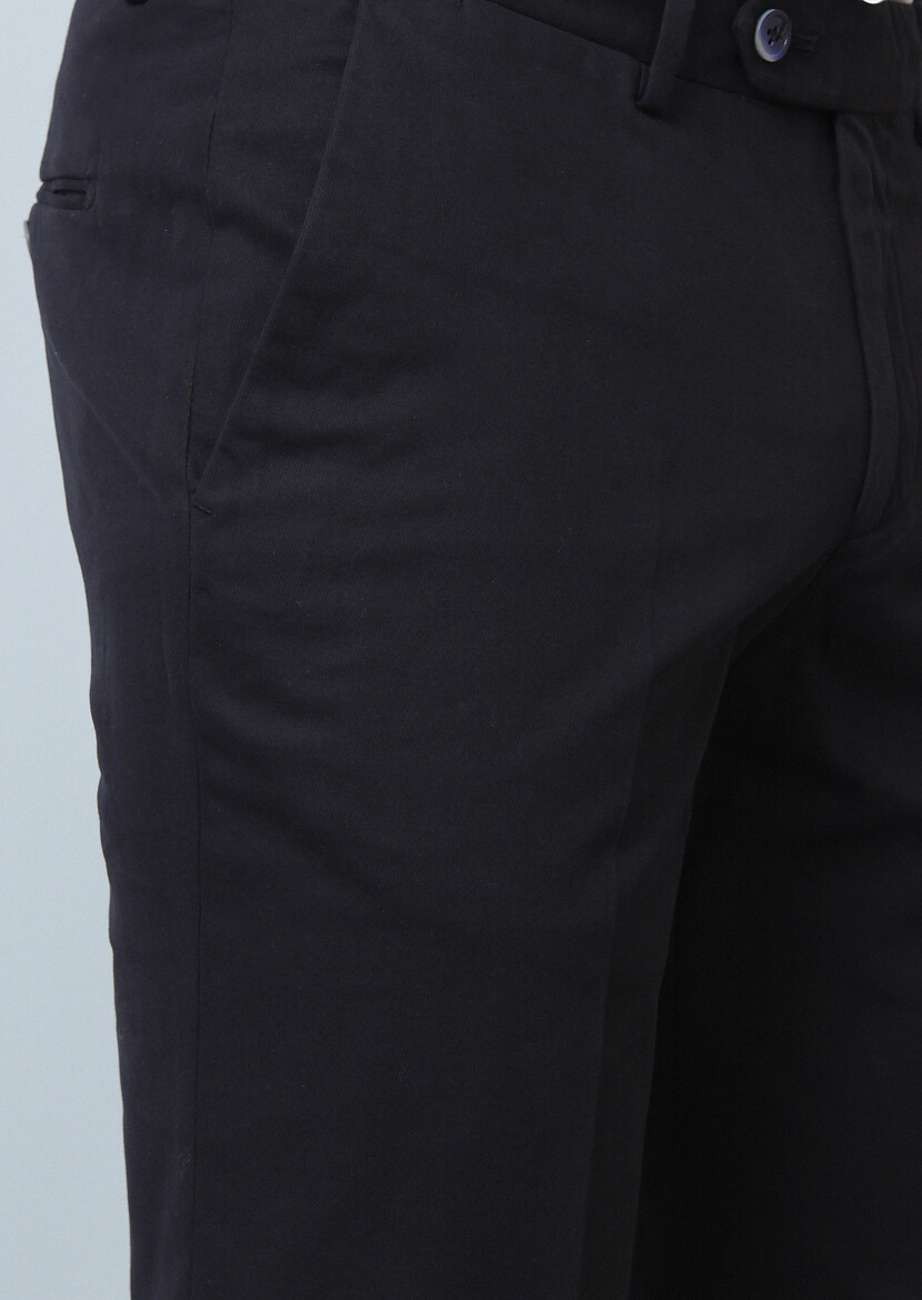 Lacivert Düz Dokuma Regular Fit Smart Casual Pamuk Karışımlı Pantolon - Thumbnail