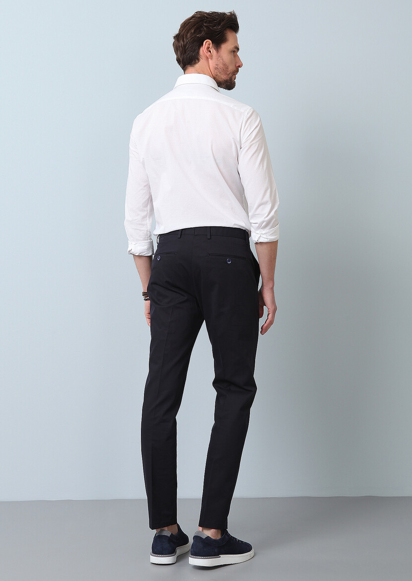 Lacivert Düz Dokuma Regular Fit Smart Casual Pamuk Karışımlı Pantolon - Thumbnail