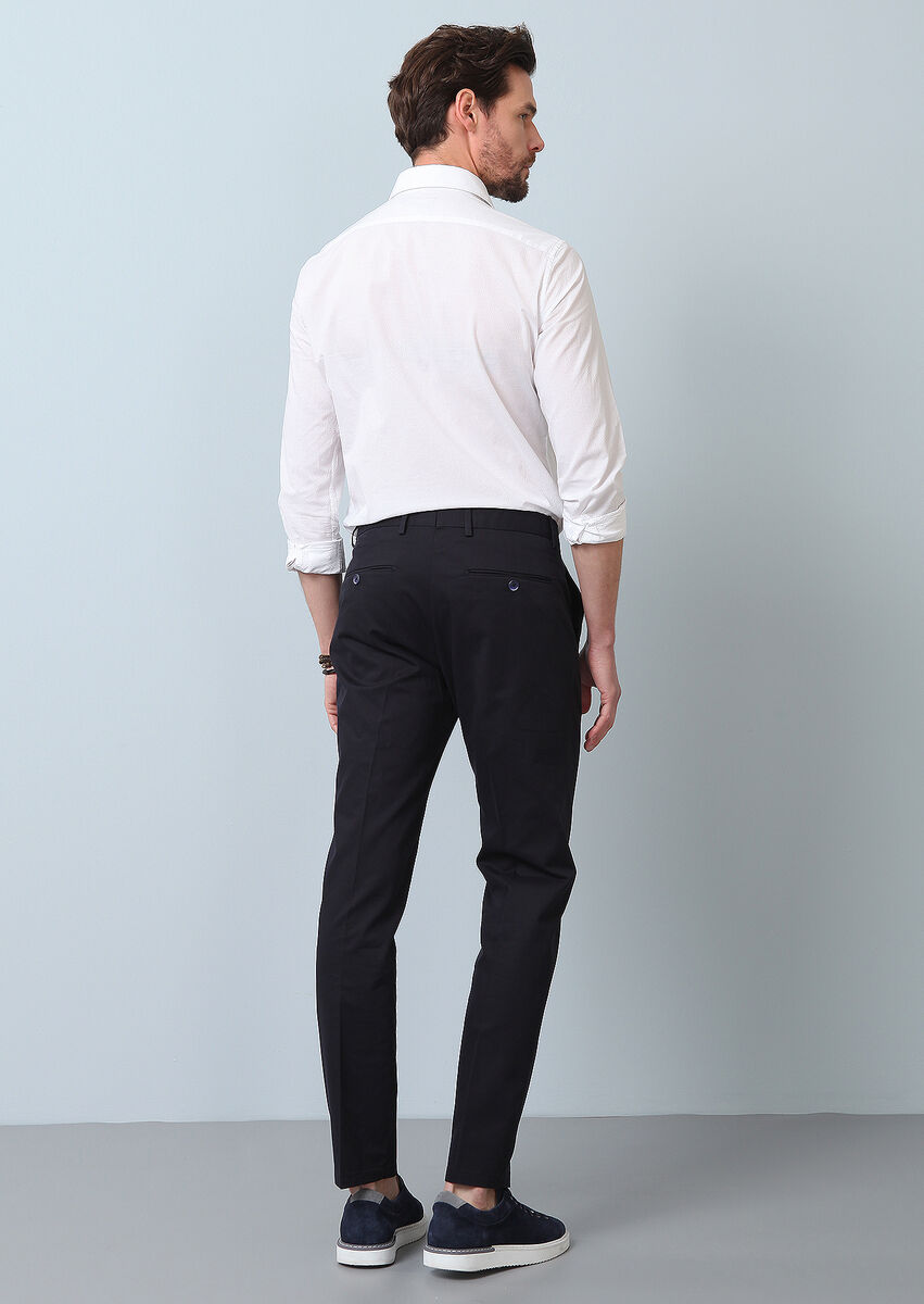 Lacivert Düz Dokuma Regular Fit Smart Casual Pamuk Karışımlı Pantolon
