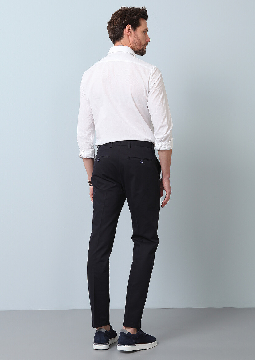 Lacivert Düz Dokuma Regular Fit Smart Casual Pamuk Karışımlı Pantolon - 5