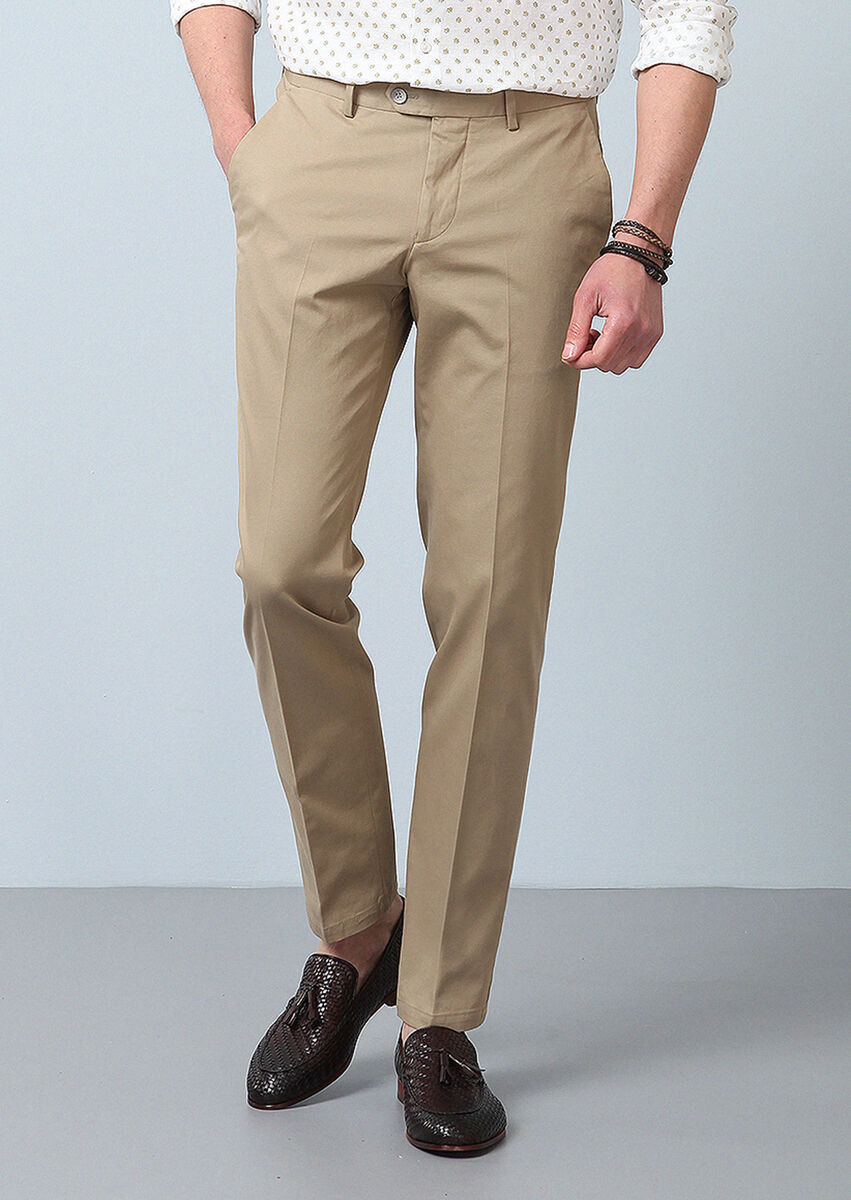 Deve Tüyü Düz Dokuma Regular Fit Smart Casual Pamuk Karışımlı Pantolon