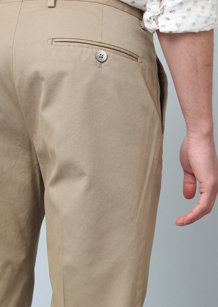 Deve Tüyü Düz Dokuma Regular Fit Smart Casual Pamuk Karışımlı Pantolon - Thumbnail