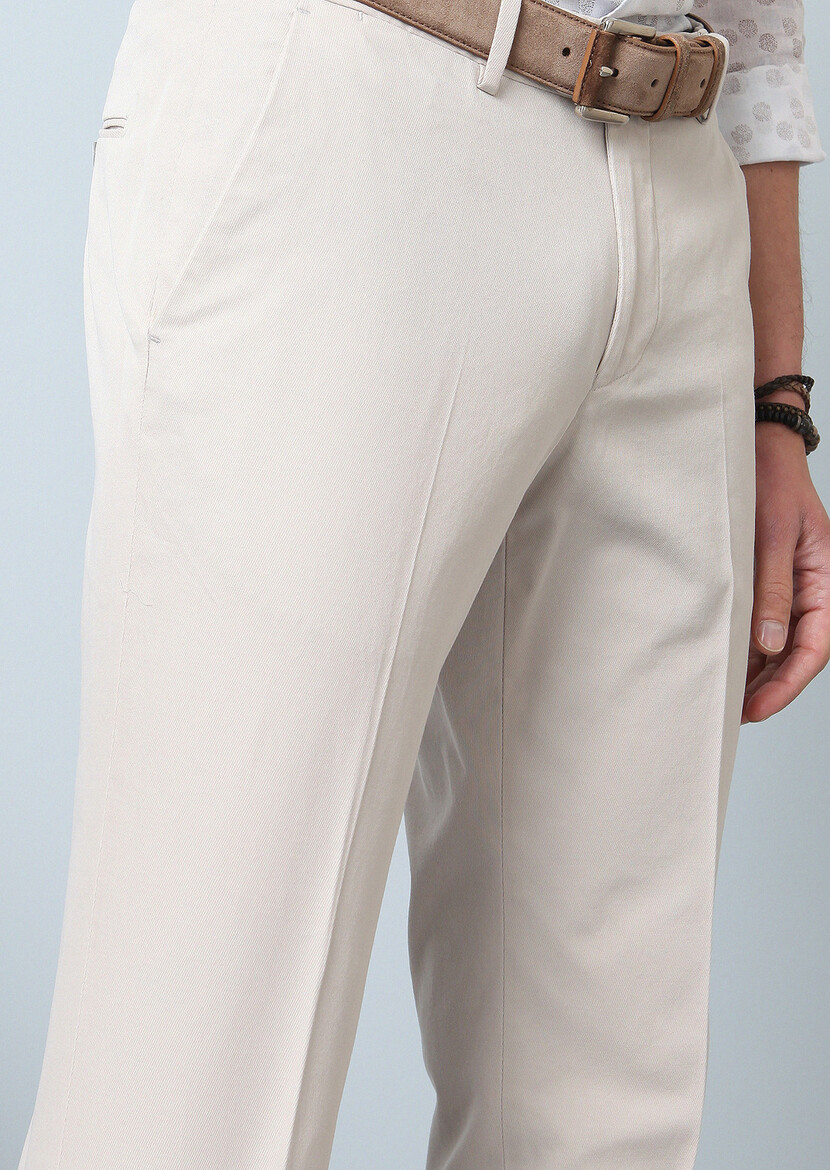 Bej Düz Dokuma Regular Fit Smart Casual Pamuk Karışımlı Pantolon - Thumbnail