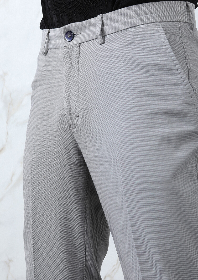 Gri Mikro Dokuma Regular Fit Smart Casual Pamuk Karışımlı Pantolon - Thumbnail