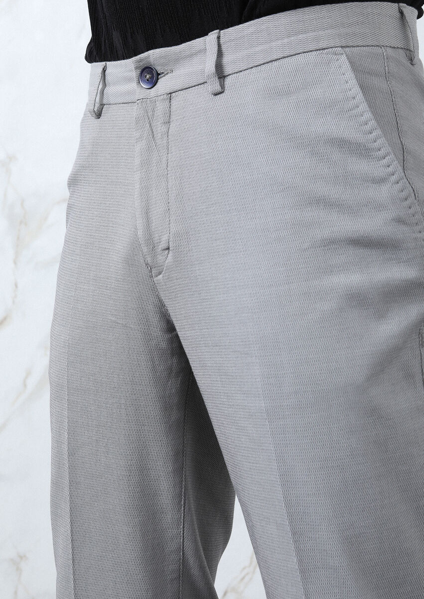 Gri Mikro Dokuma Regular Fit Smart Casual Pamuk Karışımlı Pantolon