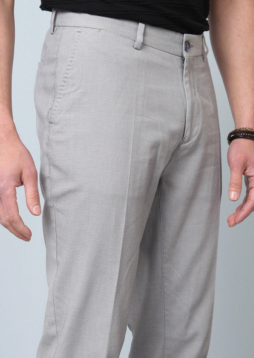 Gri Mikro Dokuma Regular Fit Smart Casual Pamuk Karışımlı Pantolon
