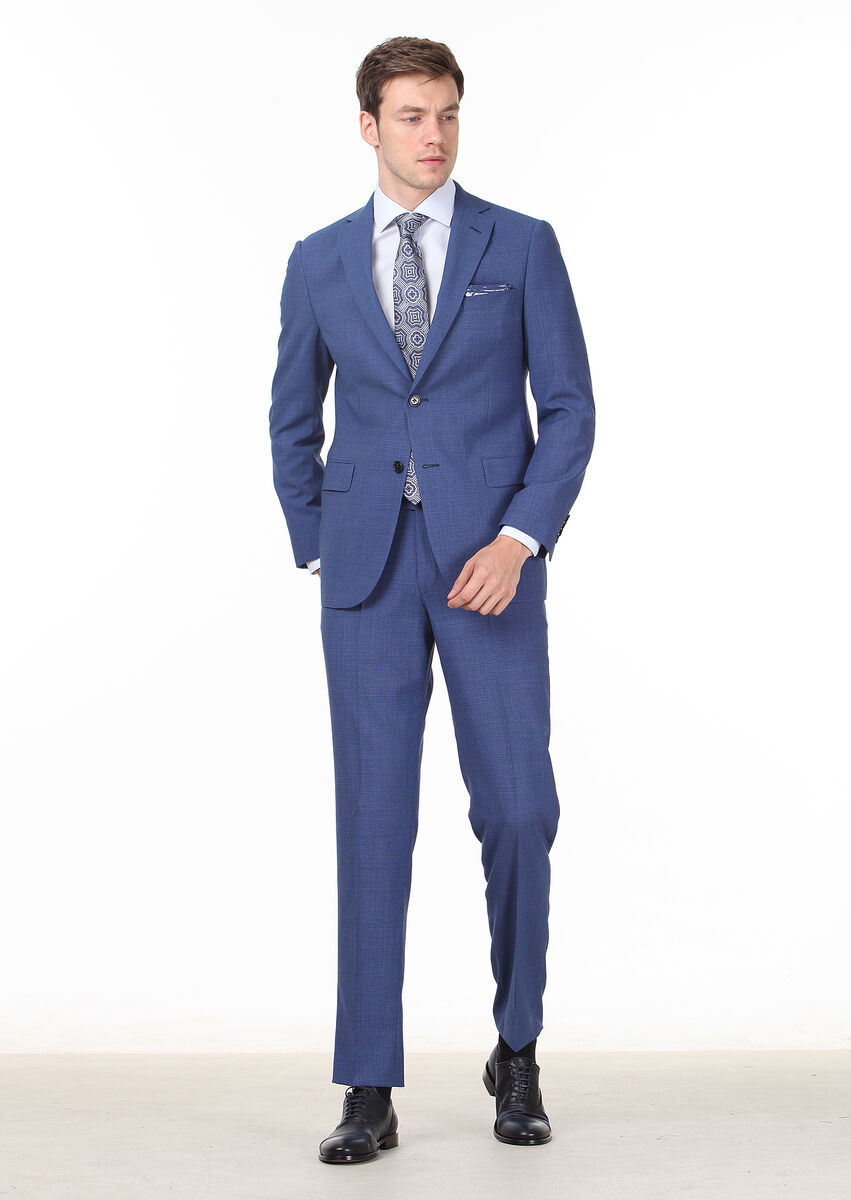 Koyu Mavi Mikro Regular Fit %100 Yün Takım Elbise
