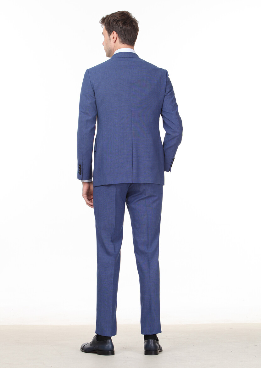 Koyu Mavi Mikro Regular Fit %100 Yün Takım Elbise - Thumbnail